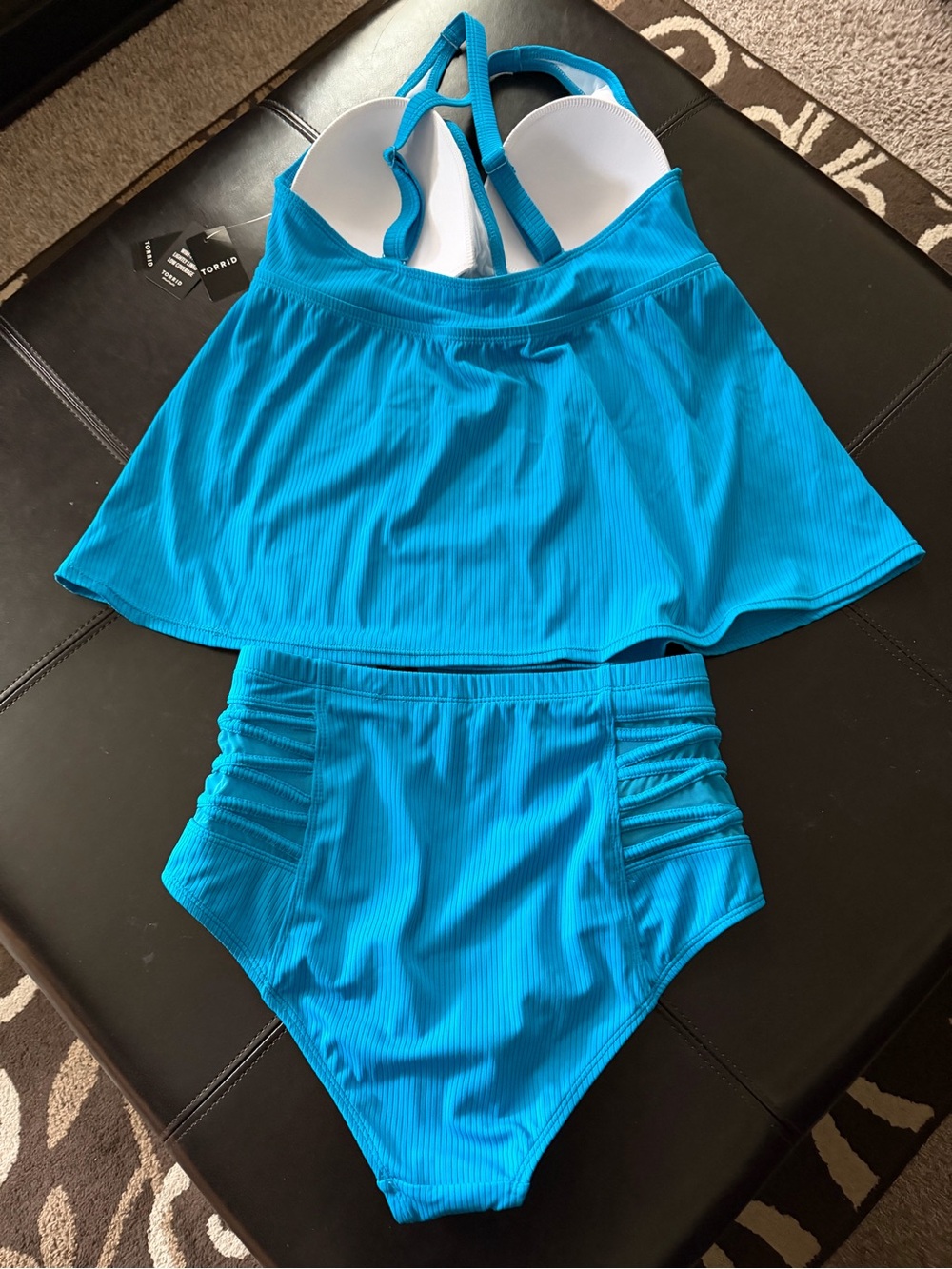 NWT Torrid rib triangle tankini and rib cross side bottom. Size 00 (10) - Picture 2 of 11